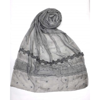 Designer Cotton Women's Stole - Grey